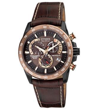 Citizen Watch, Men's Eco-drive Perpetual Chrono A-t Brown Leather Strap 42mm At4006-06x