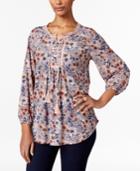 Style & Co Petite Printed Lace-up Peasant Top, Only At Macy's
