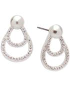 Anne Klein Silver-tone Cubic Zirconia & Imitation Pearl Drop Earrings