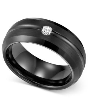Men's Black Tungsten Ring, Diamond Accent Wedding Band