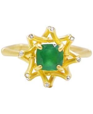 Kesi Jewels Green Agate (7/8 Ct. T.w.) And Diamond Accent Ring In 18k Gold Over Sterling Silver