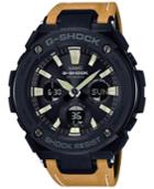 G-shock Men's Solar Analog-digital Yellow-brown Faux Leather Strap Watch 59mm Gsts120l-1b