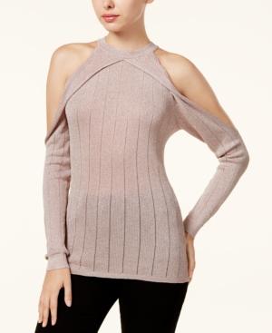 Guess Sera Sheer Metallic Cold-shoulder Sweater