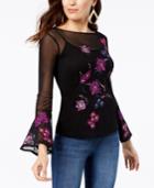Thalia Sodi Embroidered Mesh Bell-sleeve Top, Created For Macy's