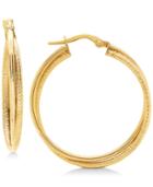 Polished & Textured Double Hoop Earrings In 14k Gold