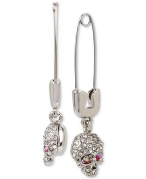 Betsey Johnson Silver-tone Crystal Skull & Safety Pin Drop Earrings