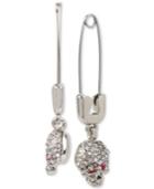 Betsey Johnson Silver-tone Crystal Skull & Safety Pin Drop Earrings