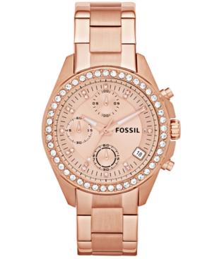 Fossil Women's Chronograph Decker Rose Gold-tone Stainless Steel Bracelet Watch 38mm Es3352