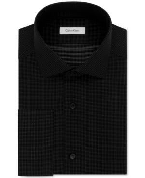 Calvin Klein Steel Men's Slim-fit Non-iron Performance Dot Print French Cuff Dress Shirt