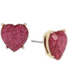 Betsey Johnson Gold-tone Pink Glitter Heart Stud Earrings