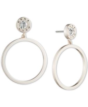 Dkny Crystal & Logo Drop Hoop Earrings, Created For Macy's