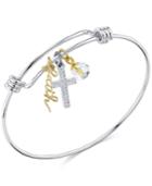 Unwritten Two-tone Faith & Crystal Cross Bangle Bracelet In Stainless Steel And Gold-tone
