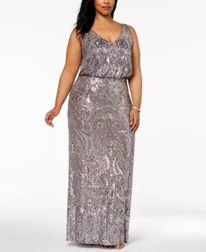 Betsy & Adam Plus Size Sequined Blouson Gown