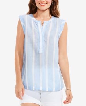 Two By Vince Camuto Cotton Striped Split-neck Top