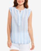 Two By Vince Camuto Cotton Striped Split-neck Top
