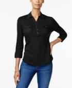 Karen Scott Petite Cotton Polo Top, Created For Macy's