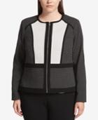 Calvin Klein Plus Size Colorblocked Zip-front Jacquard Jacket