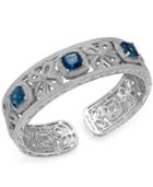 London Blue Topaz (7-3/4 Ct. T.w.) And Diamond (1/10 Ct. T.w.) Cuff Bangle Bracelet In Sterling Silver