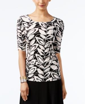 Alfani Printed Ruched-sleeve Top, Only At Macy's