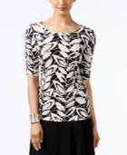 Alfani Printed Ruched-sleeve Top, Only At Macy's