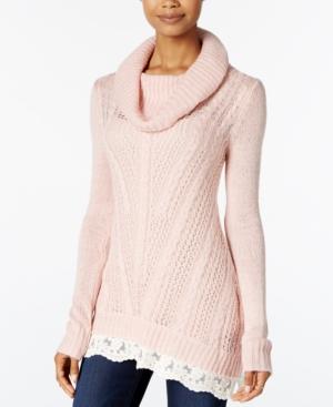 Hippie Rose Juniors' Lace-trim Cowl-neck Sweater