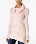 Hippie Rose Juniors' Lace-trim Cowl-neck Sweater
