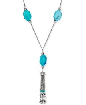 Silver-tone Turquoise-look Tassel Pendant Necklace