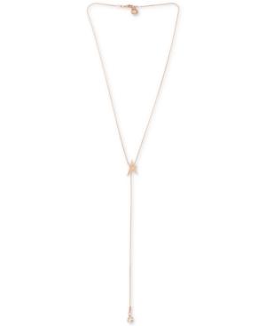 Bcbg Rose Gold-tone Crystal Star 22 Lariat Necklace