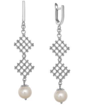 Pearl Lace By Effy Cultured Freshwater Pearl Diamond-shaped Drop Earrings In Sterling Silver (8-1/2mm)