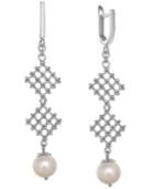 Pearl Lace By Effy Cultured Freshwater Pearl Diamond-shaped Drop Earrings In Sterling Silver (8-1/2mm)
