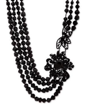 Anne Klein Black-tone Crystal & Bead Multi-row 16 Collar Necklace, Created For Macy's