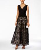Sl Fashions Ruched V-neck Tiered Lace Gown