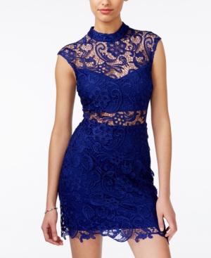 B Darlin Juniors' Mock-neck Illusion-lace Bodycon Dress