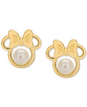 Disney Children's Cultured Freshwater Pearl (4mm) Minnie Mouse Stud Earrings In 14k Gold