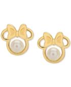 Disney Children's Cultured Freshwater Pearl (4mm) Minnie Mouse Stud Earrings In 14k Gold