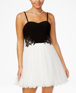 Blondie Nites Juniors' Embellished Colorblocked Fit & Flare Dress