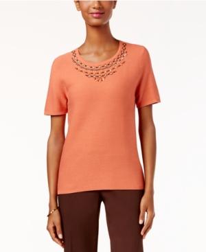 Alfred Dunner Petite Sante Fe Embellished V-neck Sweater