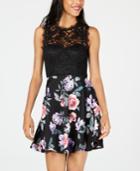 City Studios Juniors' Lace & Floral Fit & Flare Dress