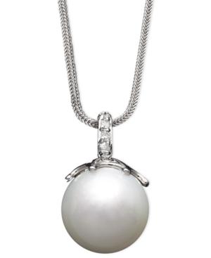 14k White Gold Necklace, Cultured South Sea Pearl (14mm) And Diamond Accent Pendant