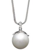 14k White Gold Necklace, Cultured South Sea Pearl (14mm) And Diamond Accent Pendant