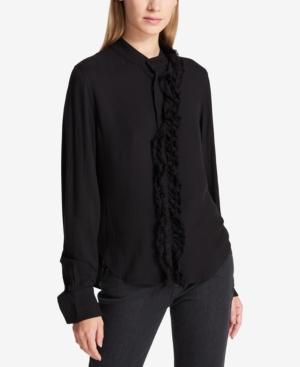 Dkny Frayed-ruffle Blouse