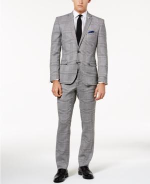 Nick Graham Men's Slim-fit Stretch Black & White Herringbone Suit
