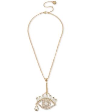 Bcbg Gold-tone Crystal & Stone Evil Eye Lariat Necklace, 16 + 3 Extender