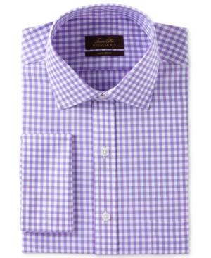 Tasso Elba Men's Classic/regular Fit Non-iron Lavender Herringbone Gingham French Cuff Dress Shirt, Only At Macy's