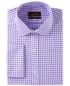 Tasso Elba Men's Classic/regular Fit Non-iron Lavender Herringbone Gingham French Cuff Dress Shirt, Only At Macy's