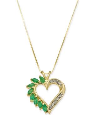 Emerald (3/4 Ct. T.w.) & Diamond Accent Heart Pendant Necklace In 14k Gold