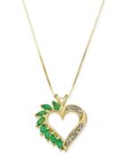 Emerald (3/4 Ct. T.w.) & Diamond Accent Heart Pendant Necklace In 14k Gold