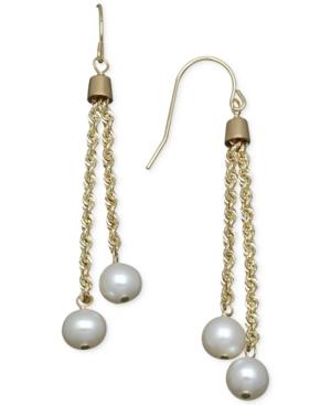 Cultured Freshwater Pearl Rope Chain Earrings In 14k Gold (6mm)