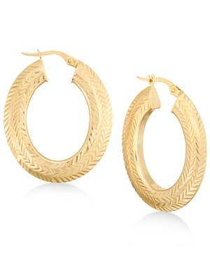 Textured Herringbone Pattern Hoop Earrings In 14k Gold Or Rose Gold