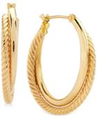 Spiral And Polished Double Hoop Earrings In 14k Gold